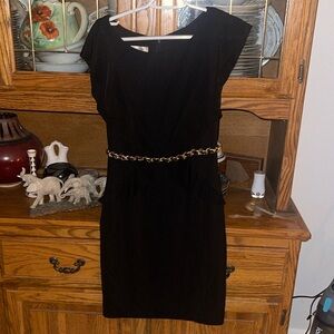 Kay Unger black with gold chain belt dress
